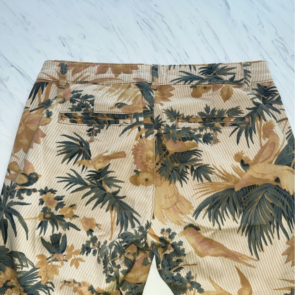 Anthropologie relaxed chino straight Floral stripe pants bird palm 26 stretch - Picture 6 of 6